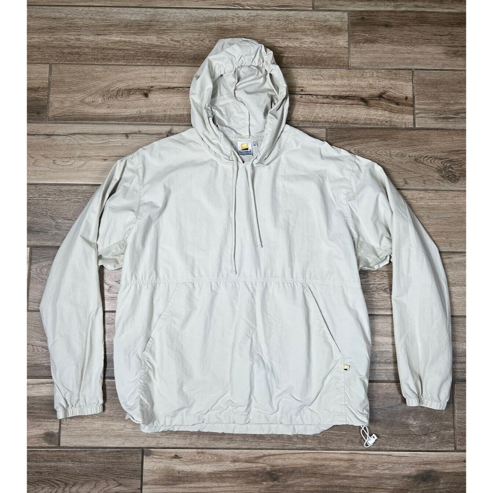 Solumbra Mens XL Windbreaker Hooded Long Sleeve Vented Tan Pullover Jacket